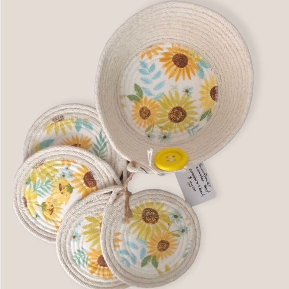 ❗️Out of Stock❗️Handmade woven floral drink coaster & storage basket set - Picture 2 of 3